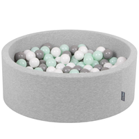 KiddyMoon Baby Foam Ball Pit with Balls ∅ 7cm / 2.75in Made in EU, light grey:white/grey/mint, 90 x 30 cm / 300 Balls