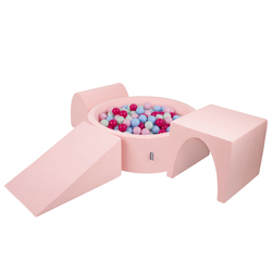 KiddyMoon Foam Playground for Kids with Round Ball pit (Balls ∅ 7cm/2.75In) Soft Obstacles Course and Ball Pool, Made In EU, pink:light pink/dark pink/babyblue/mint, Ballpit (200 Balls) + Version 2