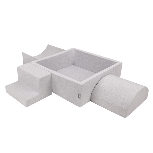 KiddyMoon Foam Playground for Kids with Square Ballpit ( ∅ 7cm/2.75In) Soft Obstacles Course and Ball Pool, Certified Made In The EU, lightgrey:white/grey/powderpink, Ballpit (300 Balls) + Version 6