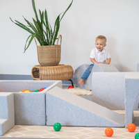 KiddyMoon Foam Playground for Kids with Square Ball pit ( ∅ 7cm/2.75In) Soft Obstacles Course and Ball Pool, Certified Made In The EU, lightgrey:yellow/green/blue/red/orange, Ballpit (300 Balls) + Version 3