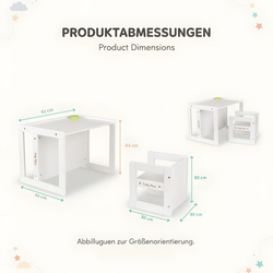 KiddyMoon Wooden Table with Chair for Kids Furniture Set for Baby Multifunctional Activity Play Set for Babies Children Bedroom Desk Montessori Toy TC-002, white/grey, Table: 61x44x44 cm/Chair: 30x30x30 cm