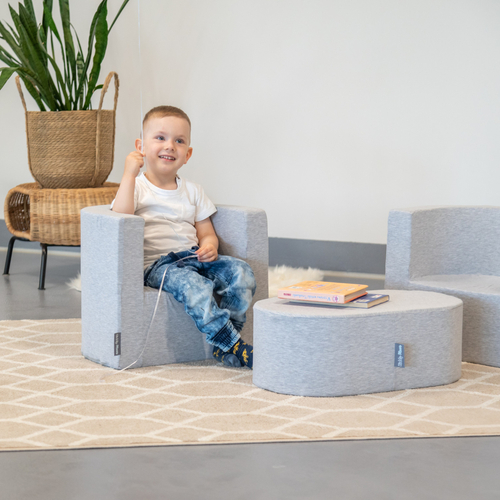 KiddyMoon Soft Foam Armchair Table Set for Kids Montessori Playing Toy Children's Furniture Table and Chair For Babies, Made in The EU, Light Grey, Armchair