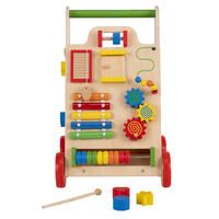 KiddyMoon Wooden Baby Walker Interactive Educational Toy for Children Multifunctional Push-Along Toy for Babies Montessori Walker for Kids Model WK-002, Multicolored, Standard