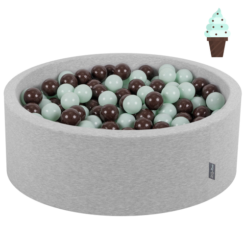 KiddyMoon Baby Foam Ball Pit with Balls ∅ 7cm / 2.75in Made in EU, Ice cream light grey, 90x30cm/300 balls