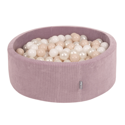 KiddyMoon Foam Ball Pit For Kids Round 90x30cm Baby Soft & Safe Toy, purple: pastel beige/white/pearl, 90x30cm/200 balls