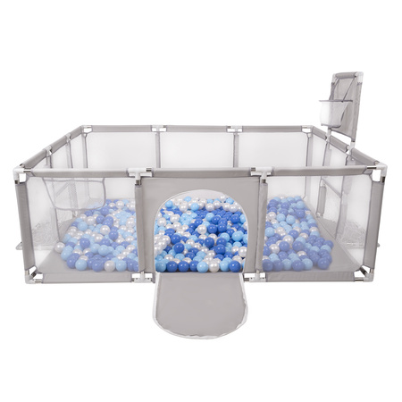 Baby Playpen Big Size Playground with Plastic Balls for Kids, Grey:blue/babyblue/pearl, 100 balls