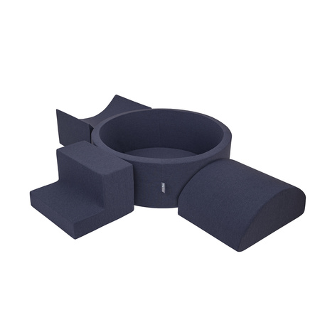 KiddyMoon Foam Playground for Kids with Round Ballpit ( ∅ 7cm/2.75In) Soft Obstacles Course and Ball Pool, Certified Made In The EU, darkblue:babyblue/blue/pearl, Ballpit (200 Balls) + Version 6