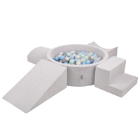 KiddyMoon Foam Playground for Kids with Round Ballpit ( ∅ 7cm/2.75In) Soft Obstacles Course and Ball Pool, Certified Made In The EU, lightgrey:pearl/grey/transparent/babyblue/mint, Ballpit (300 Balls) + Version 5