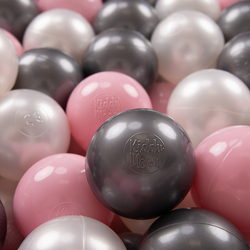KiddyMoon Soft Plastic Play Balls ∅ 7cm/2.75in Multi-colour Made in EU, pearl/light pink/silver, 200 Balls/7cm-2.75in