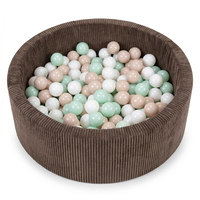 KiddyMoon Ball Pit for Baby and Toddler, Soft Play Ball Pool with ribbed Washable Cover, Brown: Pastel Beige/White/Mint, 90 x 30 cm / 200 Balls