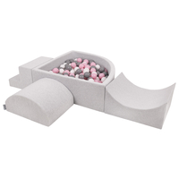 KiddyMoon Foam Playground for Kids with Quarter Angular Ballpit and Balls, lightgrey:white/grey/powderpink, Ballpit (200 Balls) + Version 6