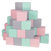 KiddyMoon Soft Foam Building Blocks for Babies & Toddlers, Washable Cotton Zip Cover, 14cm Cubes, Sensory Toy, cubes:light grey-pink-mint, 48 Pieces