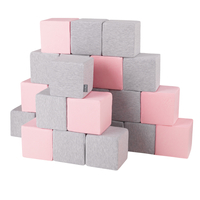 KiddyMoon Soft Foam Building Blocks for Babies & Toddlers, Washable Cotton Zip Cover, 14cm Cubes, Sensory Toy, cubes:light grey-pink, 24 Pieces
