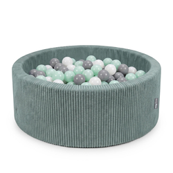 KiddyMoon Ball Pit for Baby and Toddler, Soft Play Ball Pit, 90 x 30 cm with 200 Balls, Soft Foam Ball Pool, Ribbed Washable Cover, Green: White/Grey/Mint, 90 x 30 cm / 200 Balls