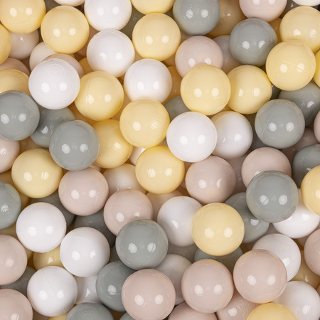KiddyMoon Baby Foam Ball Pit with Balls ∅ 7cm / 2.75in, beige: pastel beige/green-grey/pastel yellow/white, 90x30cm/200 balls