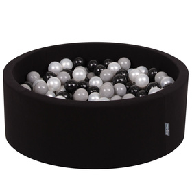 KiddyMoon Baby Foam Ball Pit with Balls ∅ 7cm / 2.75in Made in EU, black:black/grey/pearl, 90x30cm/200 balls