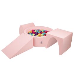 KiddyMoon Foam Playground for Kids with Round Ball pit (Balls ∅ 7cm/2.75In) Soft Obstacles Course and Ball Pool, Made In EU, pink:lgreen/yellow/turquoise/orange/dpink/purple, Ballpit (200 Balls) + Version 2