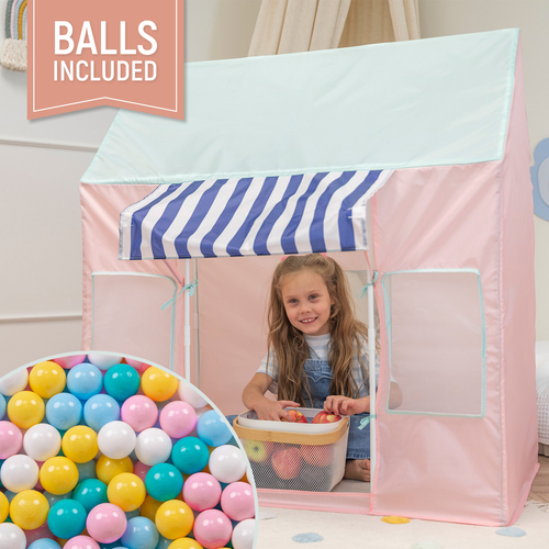Playhouse Play Tent Foldable for Children Durable Breathable Material for Kids Portable Easy to Assemble For Indoor and Outdoor Compact Design for Creative Imaginative, pink/mint: white/yellow/babyblue/powder pink/turquoise, 100 Balls
