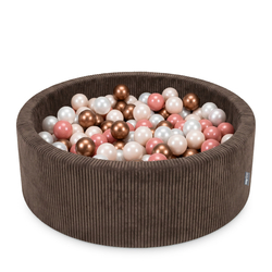 KiddyMoon Ball Pit for Baby and Toddler, Soft Play Ball Pool with ribbed Washable Cover, Brown: Pastel Beige/Copper/Pearl/Salmon, 90 x 30 cm / 200 Balls