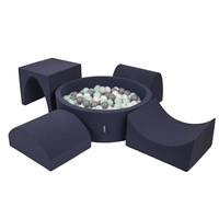 KiddyMoon Foam Playground for Kids with Round Ballpit ( ∅ 7cm/2.75In) Soft Obstacles Course and Ball Pool, Certified Made In The EU, darkblue:white/grey/mint, Ballpit (200 Balls) + Version 1