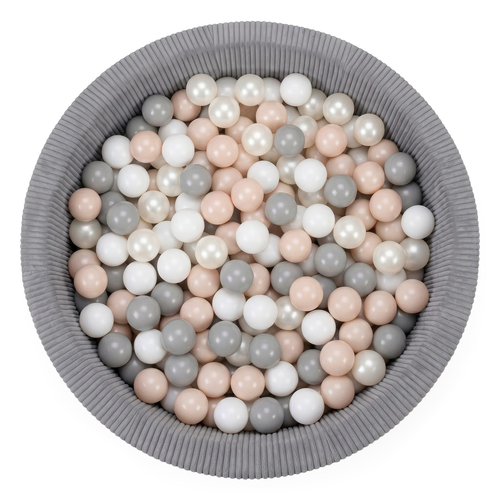 KiddyMoon Ball Pit for Baby and Toddler, Soft Play Ball Pool with ribbed Washable Cover, Dark Grey: Pastel Beige/White/Pearl/Grey, 90 x 30 cm / 200 Balls