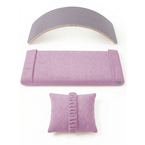 KiddyMoon Balance Board for Kids with Mattress and Pillow Wooden Sensory Wobble Board, natural/light purple, Balance Board/Mattress/Pillow