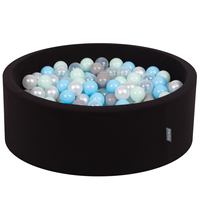 KiddyMoon Baby Foam Ball Pit with Balls ∅ 7cm / 2.75in Made in EU, black:pearl/grey/transparent/babyblue/mint, 90x30cm/200 balls