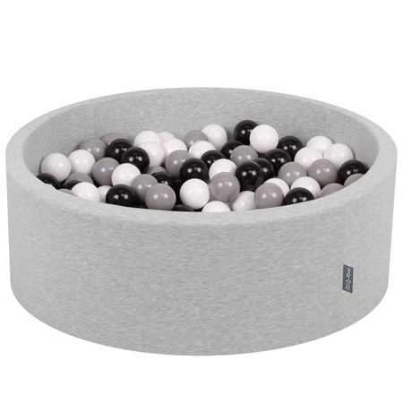 KiddyMoon Baby Foam Ball Pit with Balls ∅ 7cm / 2.75in Made in EU, light grey:white/black/grey, 90x30cm/300 balls