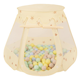 Play Tent Castle House Pop Up Ballpit Shell Plastic Balls For Kids, Light Beige: Pastel Beige/Pastel Blue/Pastel Yellow/Mint, 105x90cm/100 balls