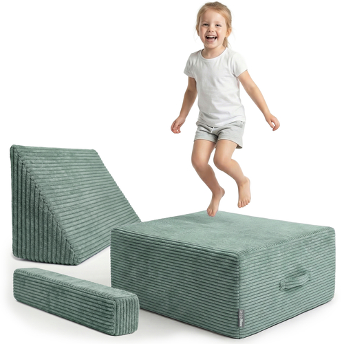 KiddyMoon Kids Indoor Trampoline 2 in 1, Removable Washable Zip Ribbed Cover, Mini Trampoline for Home, Green, Trampoline + Pillows
