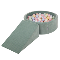 KiddyMoon Foam Playground For Kids Soft Textured Safe Blocks, green: pastel blue/pastel yellow/white/mint/powder pink, Ballpit (100 Balls) + Wedge