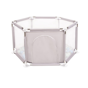 hexagon 6 side play pen with plastic balls, Grey:pearl/grey/transparent/babyblue/mint, 100 balls
