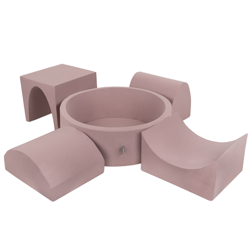 KiddyMoon Foam Playground for Kids with Round Ballpit ( ∅ 7cm/2.75In) Soft Obstacles Course and Ball Pool, Certified Made In The EU, heather: brown/copper/pastel beige/salmon, Ballpit (200 Balls) + Version 1