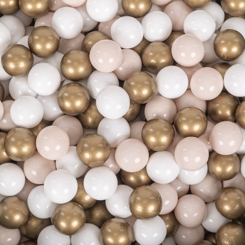 KiddyMoon Soft Plastic Play Balls ∅ 7cm/2.75in Multi-colour Made in EU, pastel beige/white/gold, 50 Balls/7cm-2.75in