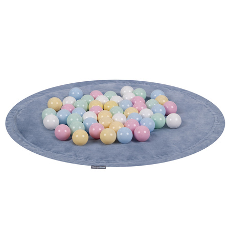 KiddyMoon velvet play mat and bag 2in1 for kids, ice blue:pastel blue/pastel yellow/white/mint/powder pink, XL/100 balls