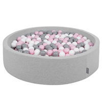 KiddyMoon Soft Ball Pit Round ∅ 7Cm / 2.75In For Kids, Foam Ball Pool Baby Playballs Children, Made In The EU, light grey: white-grey-powder pink, 120x30cm/300 balls