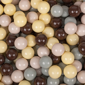KiddyMoon Soft Plastic Play Balls ∅ 7cm/2.75in Multi-colour Made in EU, pastel beige/greengrey/pastel yellow/brown, 200 Balls/7cm-2.75in