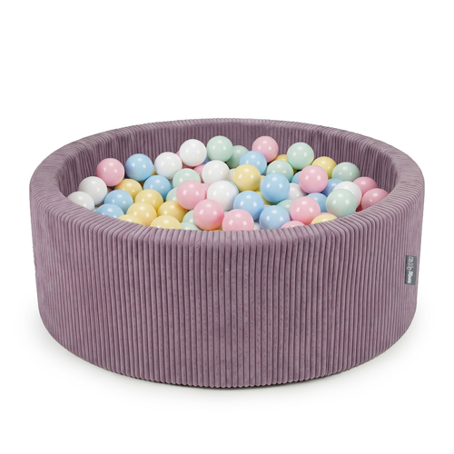 KiddyMoon Ball Pit for Baby and Toddler, Soft Play Ball Pit, 90 x 30 cm with 200 Balls, Soft Foam Ball Pool, Ribbed Washable Cover, Purple: Past Blue/Past Yellow/White/Mint/Lig Pink, 90 x 30 cm / 200 Balls