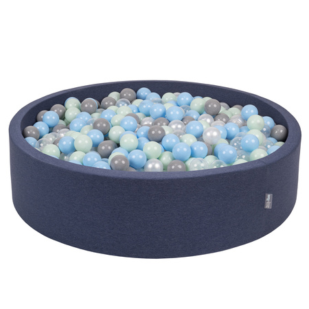 KiddyMoon Soft Ball Pit Round  ∅ 7Cm / 2.75In For Kids, Foam Ball Pool Baby Playballs Children, Made In The EU, dark blue:pearl/grey/transparent/babyblue/mint, 120x30cm/1000 balls