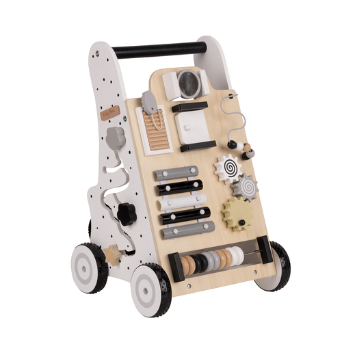 KiddyMoon Wooden Walker for Babies and Toddlers Push-Along WK-001, Black - White, Standard