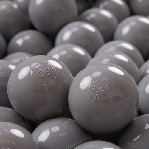 KiddyMoon Soft Plastic Play Balls ∅ 7cm/2.75in Mono-colour certified Made in EU, grey, 300 Balls/7cm-2.75in
