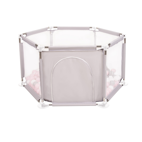hexagon 6 side play pen with plastic balls, Grey:white/grey/powder pink, 400 balls