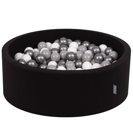 KiddyMoon Baby Foam Ball Pit with Balls ∅ 7cm / 2.75in Made in EU, black:white/grey/silver, 90x30cm/200 balls