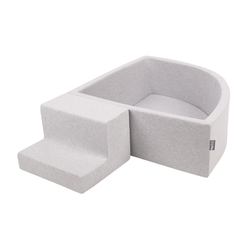 KiddyMoon Foam Playground for Kids with Quarter Angular Ballpit and Balls, lightgrey:pearl/grey/transparent/babyblue/mint, Ballpit (200 Balls) + Steps