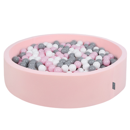 KiddyMoon Soft Ball Pit Round  ∅ 7Cm / 2.75In For Kids, Foam Ball Pool Baby Playballs Children, Made In The EU, pink:white-grey-powder pink, 120x30cm/200 balls