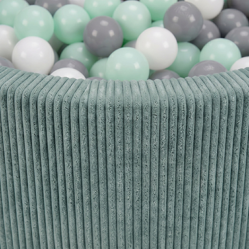 KiddyMoon Ball Pit for Baby and Toddler, Soft Play Ball Pit, 90 x 30 cm with 200 Balls, Soft Foam Ball Pool, Ribbed Washable Cover, Green: White/Grey/Mint, 90 x 30 cm / 200 Balls