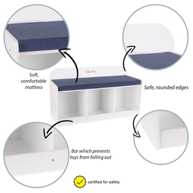 KiddyMoon Storage Bench for Kids Children Multifunctional Toy Furniture Sitting Playroom, grey/dark blue, UNI