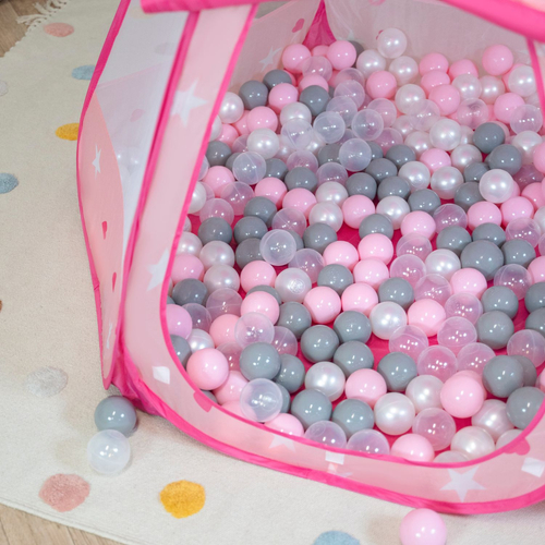 Play Tent For Kids Castle Baby Playhouse For Children With Colorful Balls Pop Up Perfect For Indoor And Outdoor Easy Set Up Includes Carry Bag, pink:pearl-grey-transparent-powder pink, 105x90cm/300 balls