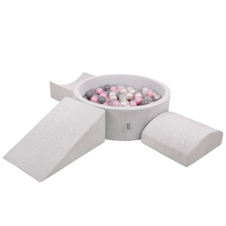 KiddyMoon Foam Playground for Kids with Round Ballpit ( ∅ 7cm/2.75In) Soft Obstacles Course and Ball Pool, Certified Made In The EU, lightgrey:pearl/grey/transparent/powderpink, Ballpit (200 Balls) + Version 4