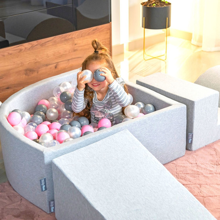 KiddyMoon Foam Playground for Kids with Quarter Angular Ballpit and Balls, lightgrey:grey/white/turquoise, Ballpit (200 Balls) + Steps